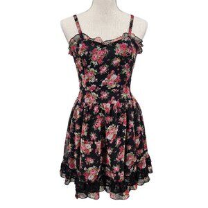Tripp Nyc Daang Goodman Romantic Rose Garden Floral Dress Size S Lace Trim Goth